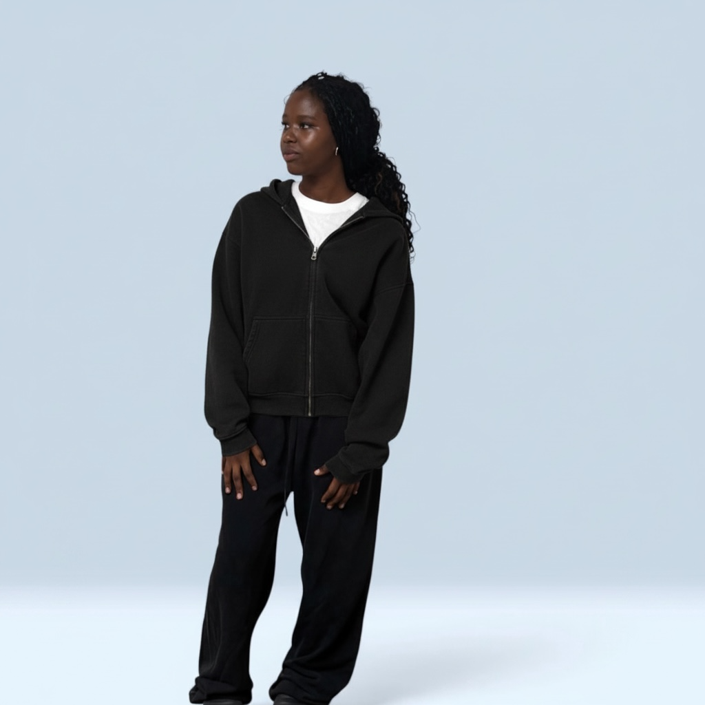 Sunfade Two-way Zipper Boxy Fleece Hoodie