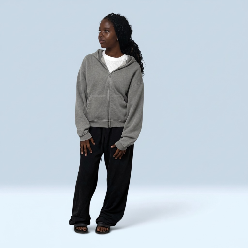Sunfade Two-way Zipper Boxy Fleece Hoodie