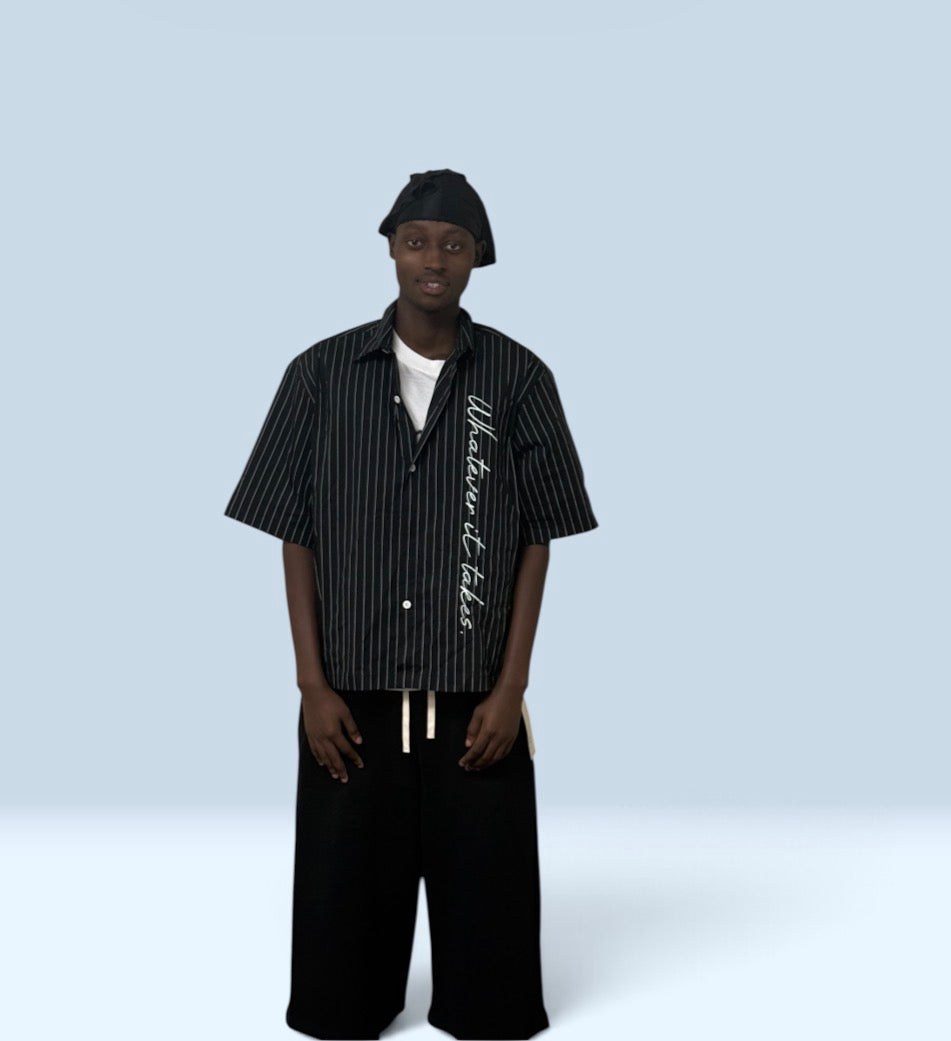 Unisex Striped Boxy Button-Up Shirt