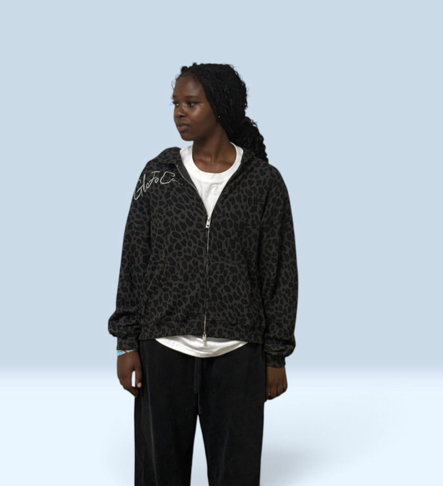 Unisex Leopard Print Waffle Full Zip Hoodie