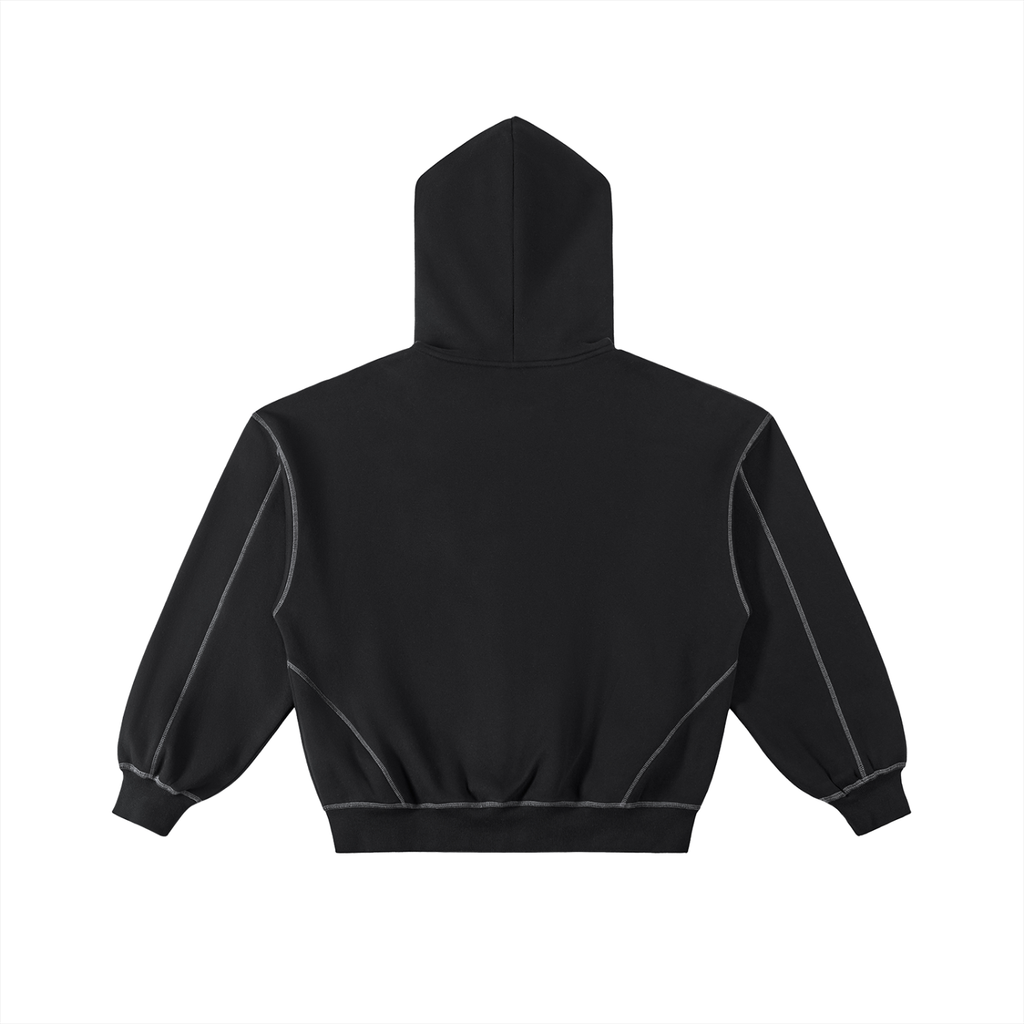 Contrast-Stitched Boxy Fleece Zip Hoodie (set)