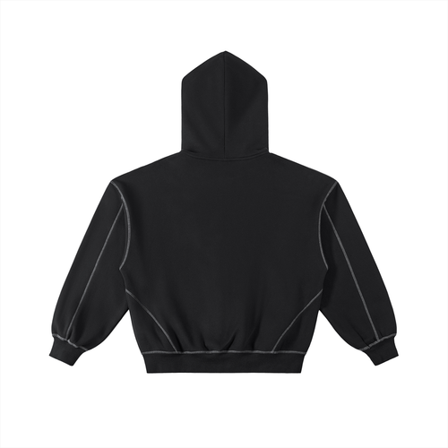 Contrast-Stitched Boxy Fleece Zip Hoodie (set)
