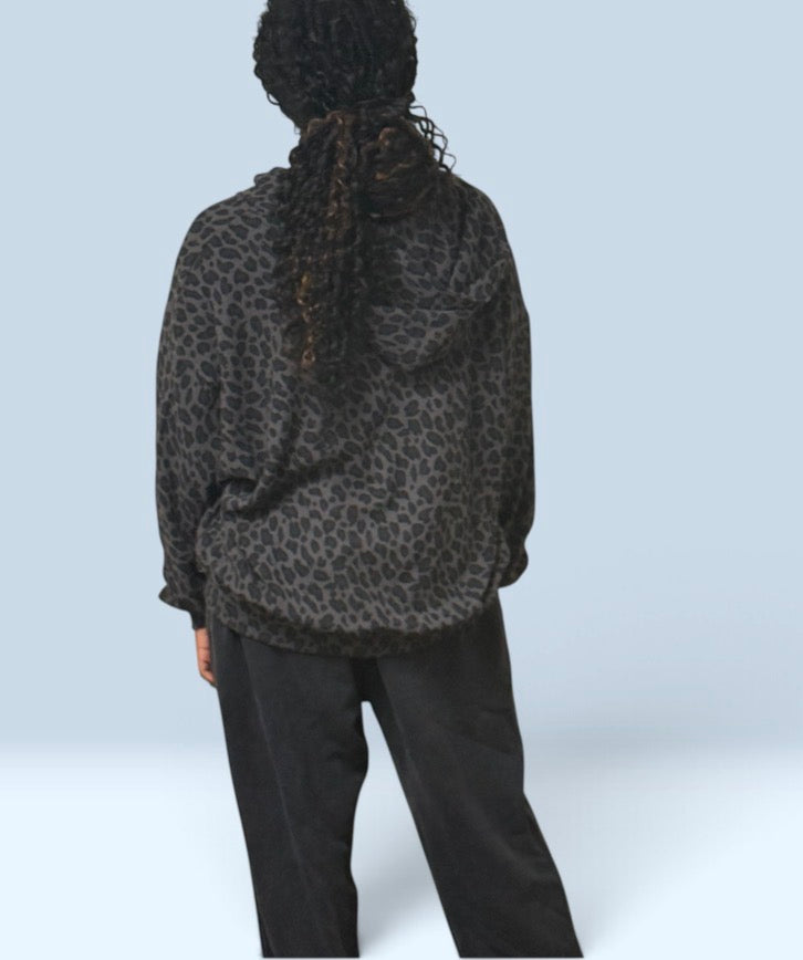 Unisex Leopard Print Waffle Full Zip Hoodie