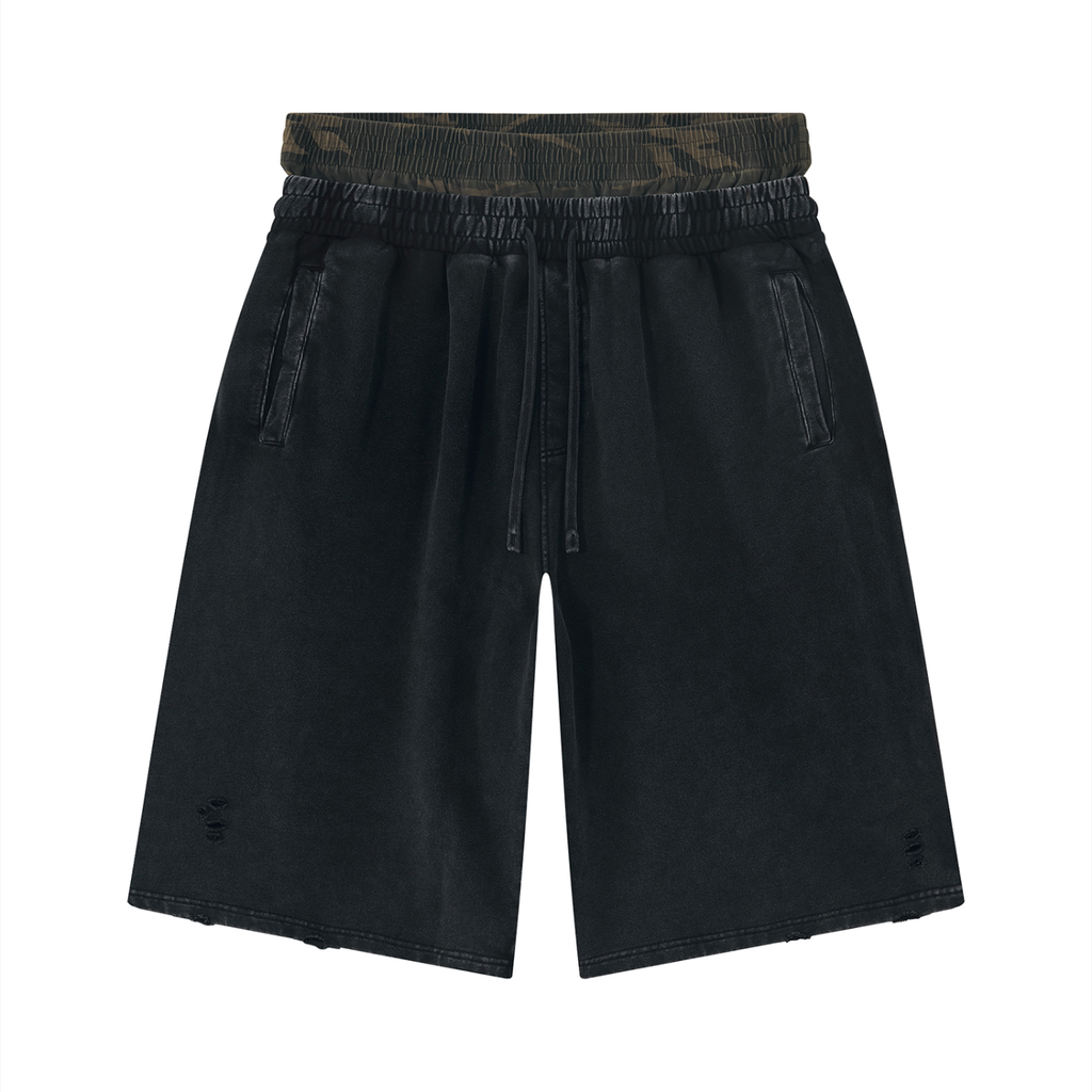 Unisex Vintage Wash Distressed Wide Leg Shorts (set)