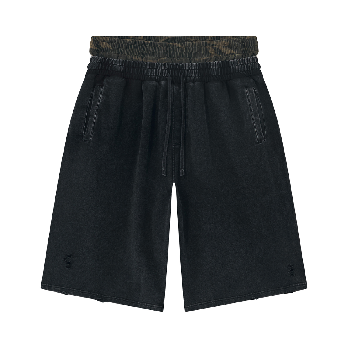 Unisex Vintage Wash Distressed Wide Leg Shorts (set)