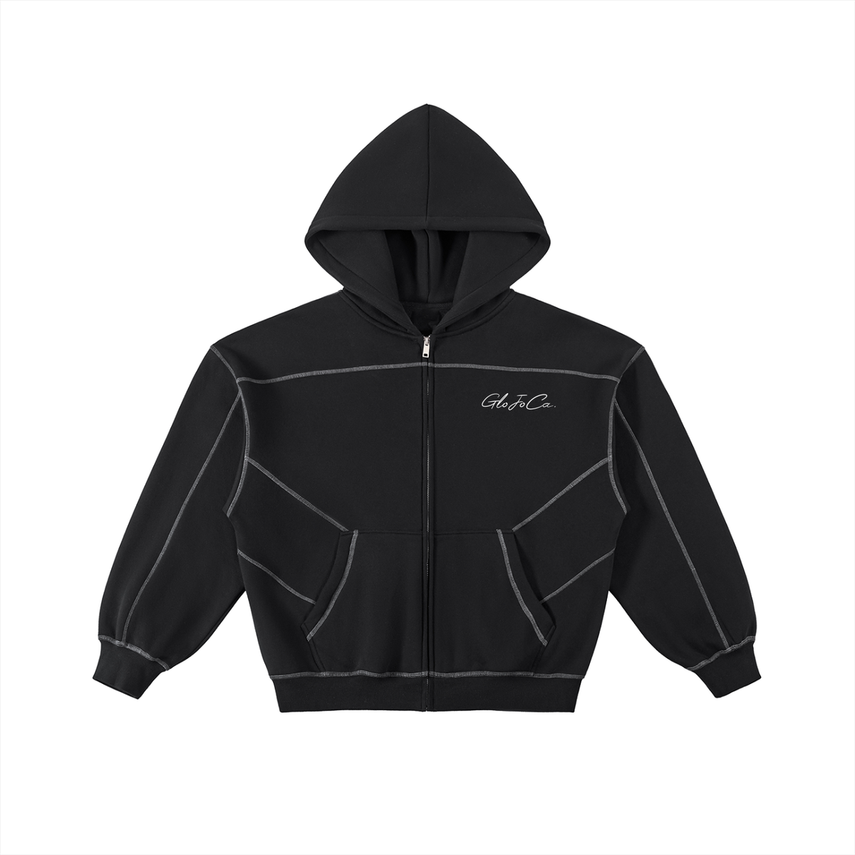 Contrast-Stitched Boxy Fleece Zip Hoodie (set)