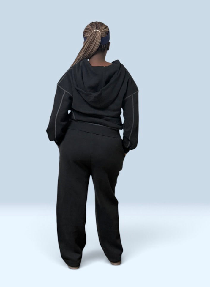 Contrast-Stitched Fleece Sweatpants (set)