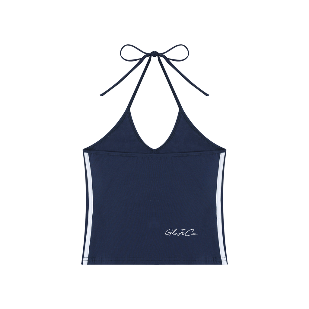 Women's Color Block Halter Crop Tank Top
