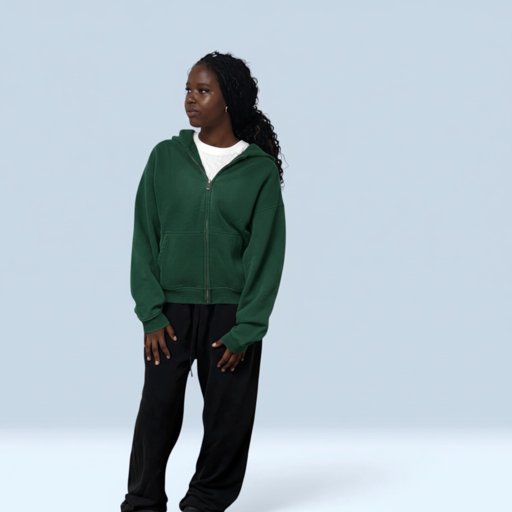 Sunfade Two-way Zipper Boxy Fleece Hoodie