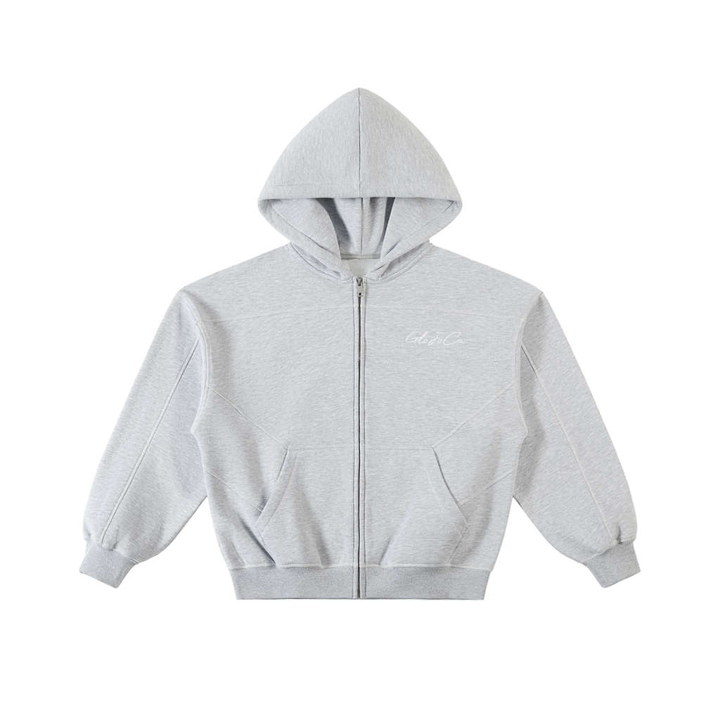 Contrast-Stitched Boxy Fleece Zip Hoodie (set)