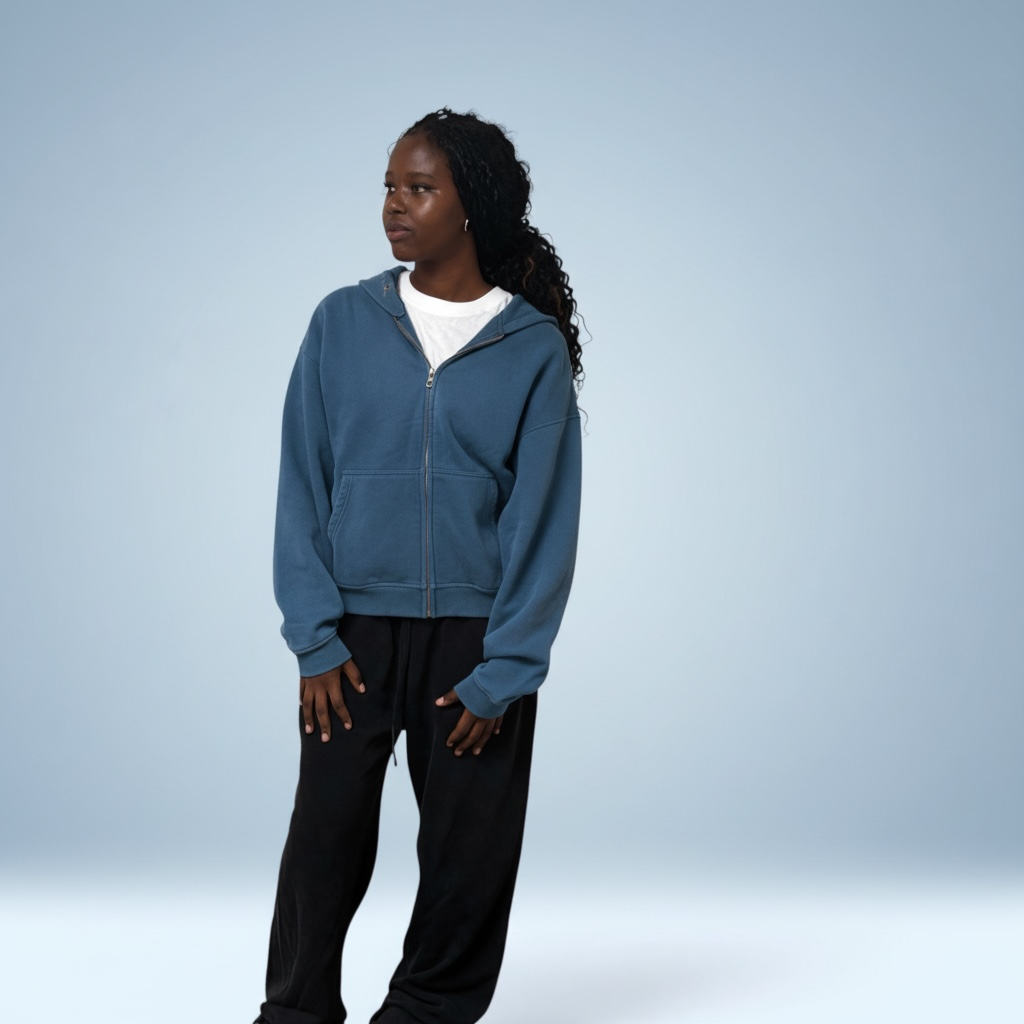 Sunfade Two-way Zipper Boxy Fleece Hoodie