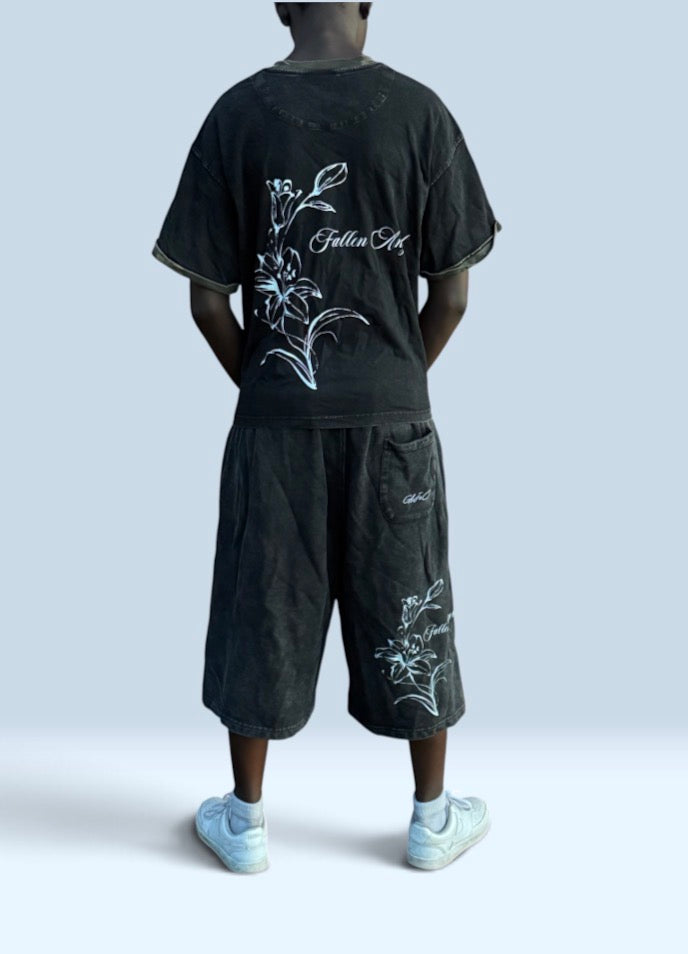 Unisex Vintage Wash Distressed Wide Leg Shorts (set)