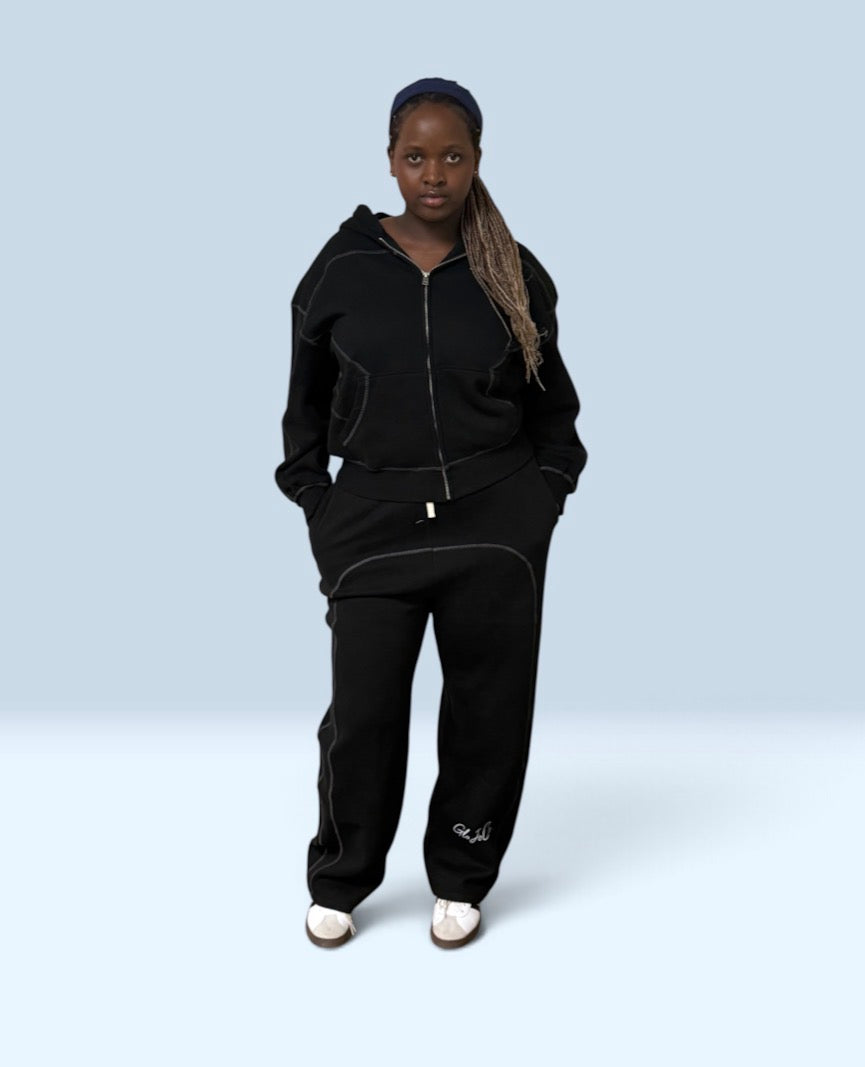 Contrast-Stitched Fleece Sweatpants (set)