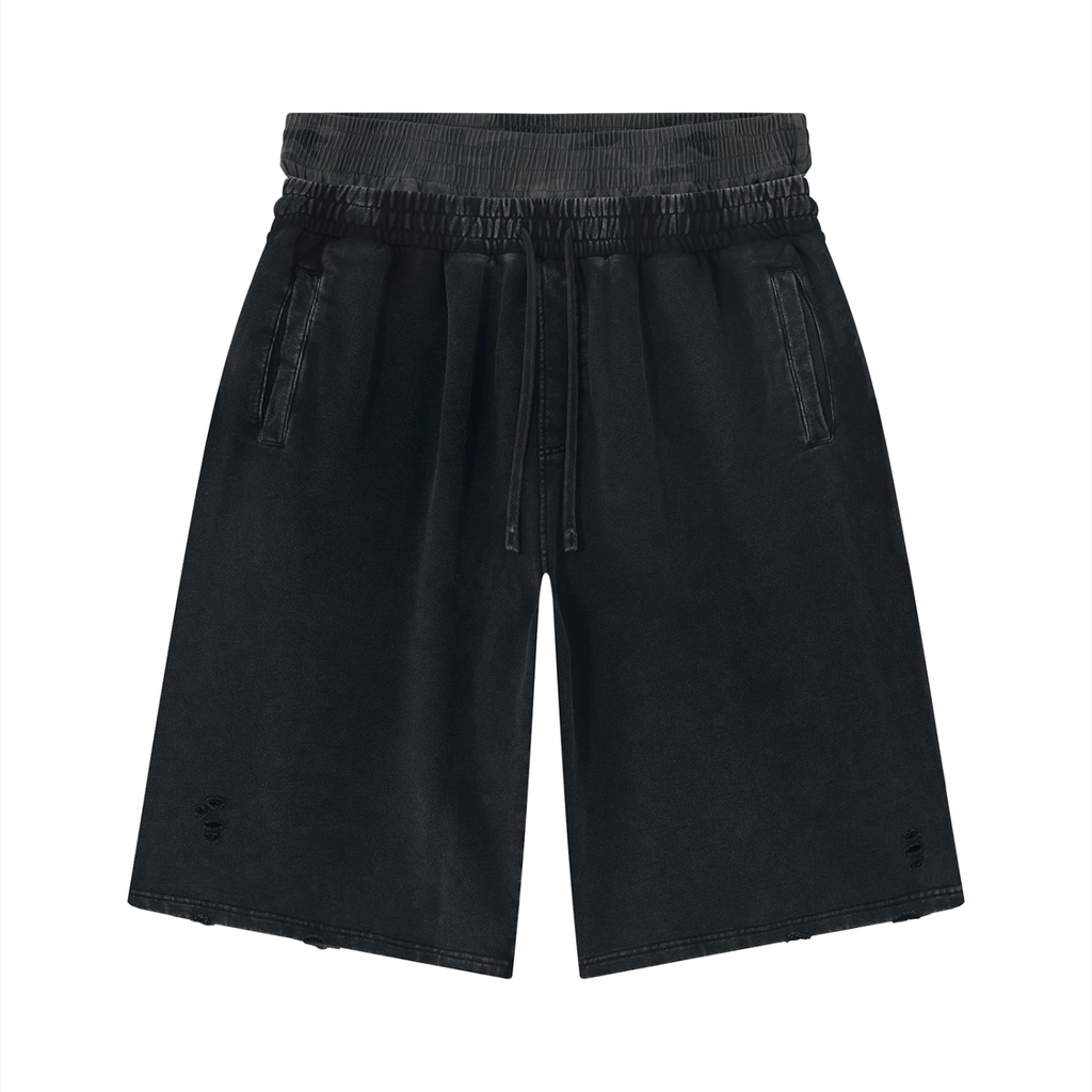 Unisex Vintage Wash Distressed Wide Leg Shorts (set)