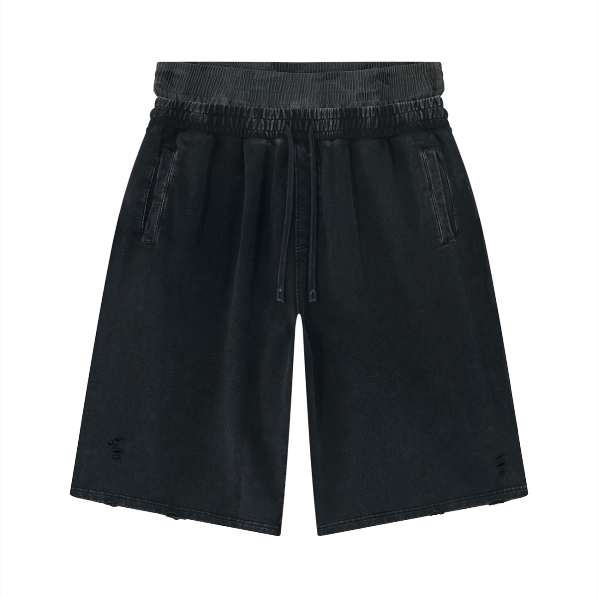 Unisex Vintage Wash Distressed Wide Leg Shorts (set)