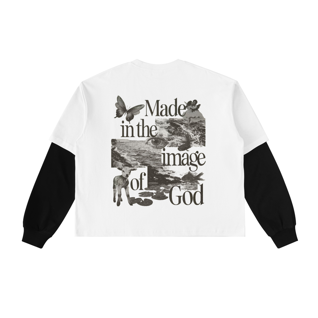 Layered Contrast Sleeve Cotton T-Shirt