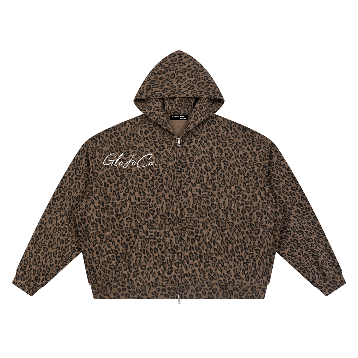 Unisex Leopard Print Waffle Full Zip Hoodie