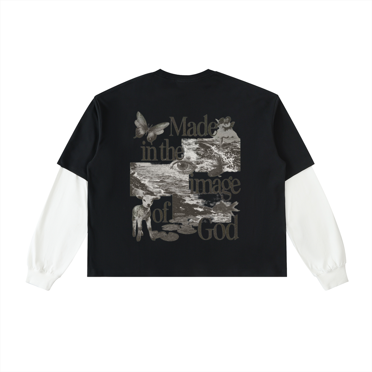 Layered Contrast Sleeve Cotton T-Shirt